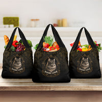 Maine Coon Cat Gentle Giant Grocery Bag Royal Feline Vintage Gold Damask Portrait