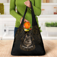 Maine Coon Cat Gentle Giant Grocery Bag Royal Feline Vintage Gold Damask Portrait