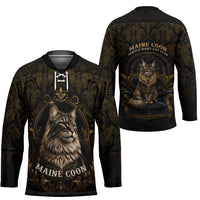 Maine Coon Cat Gentle Giant Hockey Jersey Royal Feline Vintage Gold Damask Portrait