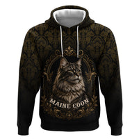 Maine Coon Cat Gentle Giant Hoodie Royal Feline Vintage Gold Damask Portrait