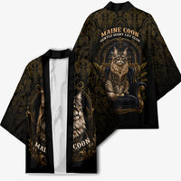 Maine Coon Cat Gentle Giant Kimono Royal Feline Vintage Gold Damask Portrait