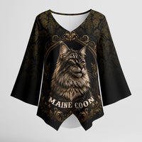 Maine Coon Cat Gentle Giant Kimono Sleeve Blouse Royal Feline Vintage Gold Damask Portrait