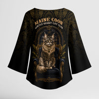 Maine Coon Cat Gentle Giant Kimono Sleeve Blouse Royal Feline Vintage Gold Damask Portrait