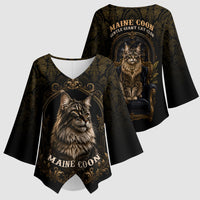 Maine Coon Cat Gentle Giant Kimono Sleeve Blouse Royal Feline Vintage Gold Damask Portrait