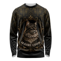 Maine Coon Cat Gentle Giant Long Sleeve Shirt Royal Feline Vintage Gold Damask Portrait