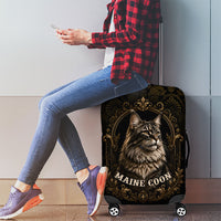 Maine Coon Cat Gentle Giant Luggage Cover Royal Feline Vintage Gold Damask Portrait
