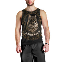 Maine Coon Cat Gentle Giant Men Tank Top Royal Feline Vintage Gold Damask Portrait