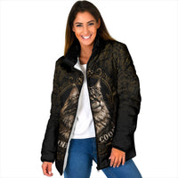 Maine Coon Cat Gentle Giant Padded Jacket Royal Feline Vintage Gold Damask Portrait