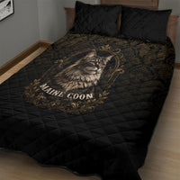 Maine Coon Cat Gentle Giant Quilt Bed Set Royal Feline Vintage Gold Damask Portrait