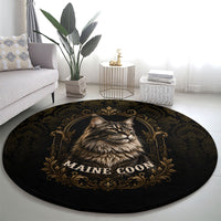 Maine Coon Cat Gentle Giant Round Carpet Royal Feline Vintage Gold Damask Portrait
