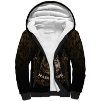Maine Coon Cat Gentle Giant Sherpa Hoodie Royal Feline Vintage Gold Damask Portrait