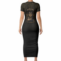 Maine Coon Cat Gentle Giant Short Sleeve Bodycon Dress Royal Feline Vintage Gold Damask Portrait