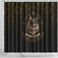 Maine Coon Cat Gentle Giant Shower Curtain Royal Feline Vintage Gold Damask Portrait