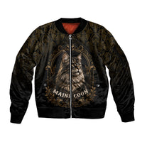 Maine Coon Cat Gentle Giant Sleeve Zip Bomber Jacket Royal Feline Vintage Gold Damask Portrait