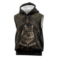 Maine Coon Cat Gentle Giant Sleeveless Hoodie Royal Feline Vintage Gold Damask Portrait