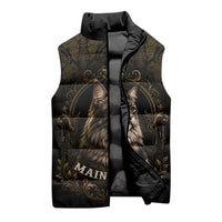 Maine Coon Cat Gentle Giant Sleeveless Puffer Jacket Royal Feline Vintage Gold Damask Portrait