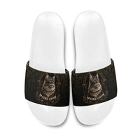 Maine Coon Cat Gentle Giant Slide Sandals Royal Feline Vintage Gold Damask Portrait