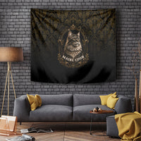 Maine Coon Cat Gentle Giant Tapestry Royal Feline Vintage Gold Damask Portrait
