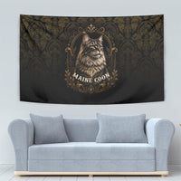 Maine Coon Cat Gentle Giant Tapestry Royal Feline Vintage Gold Damask Portrait