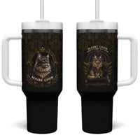 Maine Coon Cat Gentle Giant Tumbler With Handle Royal Feline Vintage Gold Damask Portrait