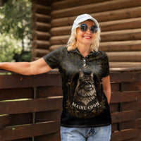 Maine Coon Cat Gentle Giant Women Polo Shirt Royal Feline Vintage Gold Damask Portrait