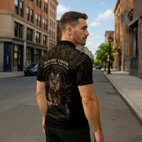 Maine Coon Cat Gentle Giant Zipper Polo Shirt Royal Feline Vintage Gold Damask Portrait