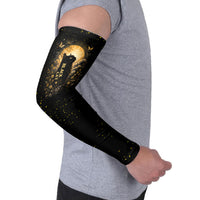Black Cat Celestial Moon Arm Sleeves Mystical Gold Floral Night Sky