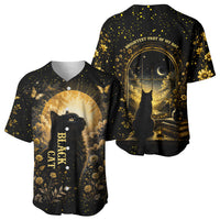 Black Cat Celestial Moon Baseball Jersey Mystical Gold Floral Night Sky