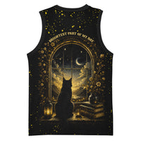Black Cat Celestial Moon Basketball Jersey Mystical Gold Floral Night Sky