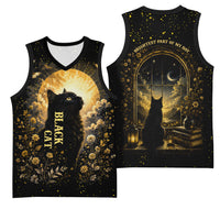 Black Cat Celestial Moon Basketball Jersey Mystical Gold Floral Night Sky