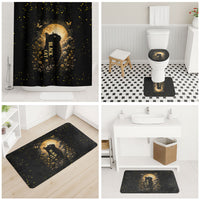Black Cat Celestial Moon Bathroom Set Mystical Gold Floral Night Sky
