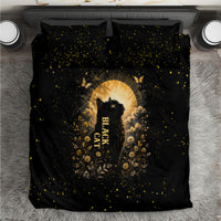 Black Cat Celestial Moon Bedding Set Mystical Gold Floral Night Sky