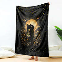 Black Cat Celestial Moon Blanket Mystical Gold Floral Night Sky