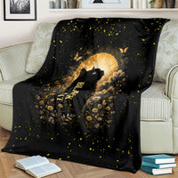 Black Cat Celestial Moon Blanket Mystical Gold Floral Night Sky