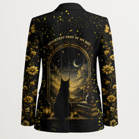 Black Cat Celestial Moon Blazer Mystical Gold Floral Night Sky