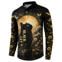 Black Cat Celestial Moon Button Sweatshirt Mystical Gold Floral Night Sky