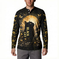 Black Cat Celestial Moon Button Sweatshirt Mystical Gold Floral Night Sky