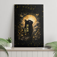 Black Cat Celestial Moon Canvas Wall Art Mystical Gold Floral Night Sky