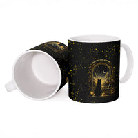 Black Cat Celestial Moon Ceramic Mug Mystical Gold Floral Night Sky