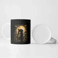Black Cat Celestial Moon Ceramic Mug Mystical Gold Floral Night Sky