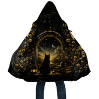 Black Cat Celestial Moon Cloak Mystical Gold Floral Night Sky