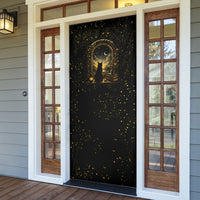 Black Cat Celestial Moon Door Cover Mystical Gold Floral Night Sky