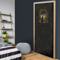 Black Cat Celestial Moon Door Cover Mystical Gold Floral Night Sky