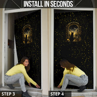 Black Cat Celestial Moon Door Cover Mystical Gold Floral Night Sky