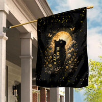 Black Cat Celestial Moon Garden Flag Mystical Gold Floral Night Sky