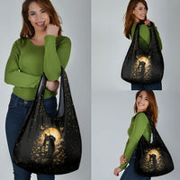 Black Cat Celestial Moon Grocery Bag Mystical Gold Floral Night Sky