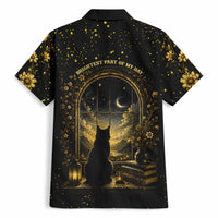 Black Cat Celestial Moon Hawaiian Shirt Mystical Gold Floral Night Sky