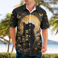 Black Cat Celestial Moon Hawaiian Shirt Mystical Gold Floral Night Sky