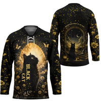Black Cat Celestial Moon Hockey Jersey Mystical Gold Floral Night Sky