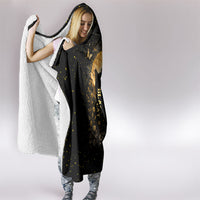 Black Cat Celestial Moon Hooded Blanket Mystical Gold Floral Night Sky
